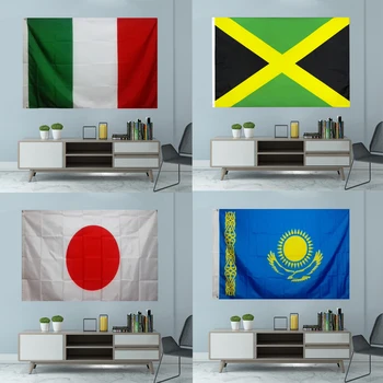 Nemzeti zászló Olaszország Jamaica Japán Kazahsztán Grafika Egyedi nyomtatott poliészter tengelyfedél Grommets Sport Banner 3X5FT 90X150CM
