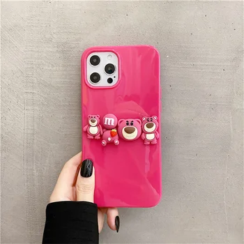 Neon Rose Bear Dolls fényes telefontok iPhone15Pro készülékhez 14Plus12 11 13Pro Xsmax XR 78plus SE2 puha burkolatú testburkolat védelem