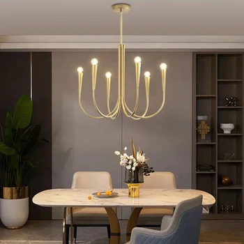 Nordic Luxury Chandelier For Living Dining Mennyezeti függőlámpa Beltéri lakberendezés Fekete/arany Retro konyhai lámpa LED lámpák