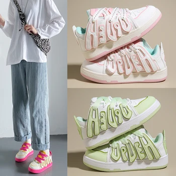 Női divat Futócipők Gördeszkás tornacipők Rózsaszín zöld lányok Sport edzőcipők Kényelmes kültéri sétacipők