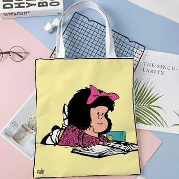 Női táska Mafalda 02 ShopperBags Újrafelhasználható kézitáska Nagy kapacitású vintage válltáska vászon szövettáska 1016WJY