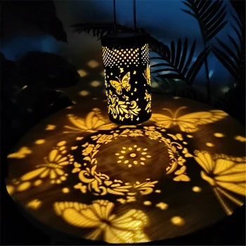 Retro napelemes lámpa kültéri kerti vízálló csillár üreges pillangó vetítőlámpa (földdugóval)