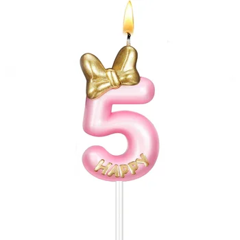 Rózsaszín születésnapi gyertya lány száma születésnapi torta tetejű cupcake gyertyák torta tetejéhez születésnapi sütődekorációs kellékek (5. szám)