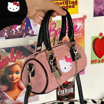 Sanrio Hello Kitty gótikus punk láncok dekoráció női üzenetküldő táskák Y2k Vintage 2023 Új műszarvasbőr gyapjú kézitáska crossbody táska