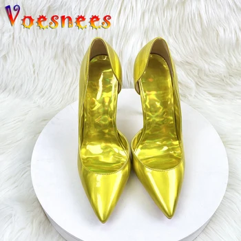 Shiny Golden Women Pump 12CM Tűsarkú cipő Hegyes orrú cipő Európa és Amerika Star Stage High Heels Models Lábbeli Egyéni