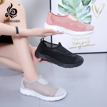 STRONGSHEN női alkalmi lapos cipők divathálós cipők légáteresztő üreges hálós sportcipők nyári tornacipők Zapatos para mujer