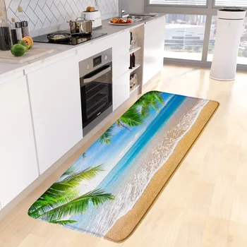 Tengeri hullámok Beach konyhaszőnyegek Pálmalevelek óceán Hawaii természet táj szoba padló hosszú szőnyeg lakberendezés csúszásmentes szőnyeg fürdőszőnyeg