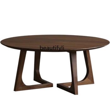 Tiszta tömörfa kerek teaasztal Észak-Amerika fekete dió fa teaasztal Dohányzóasztal Dohányzóasztal egyszerű kombináció