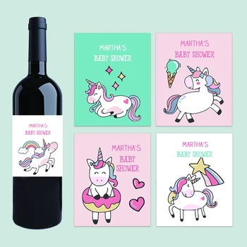 Unicorn személyre szabott babaváró borosüveg címkék matricák Gyerekek születésnapi zsúr címkék