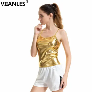 VIIANLES Cami Top nyári spagetti pánt alkalmi menő mellény női szexi divat klubruha felső arany ezüst táncmellény