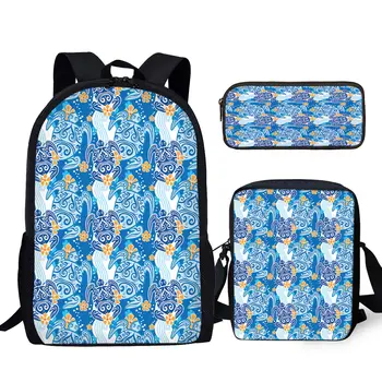 YIKELUO kék polinéz teknős mintás hátizsák crossbody táska rajzfilm Frangipani Design márka tartós hátizsák ceruza tok