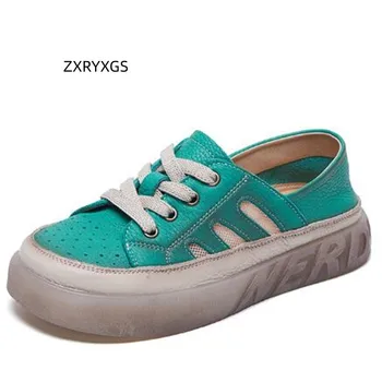 ZXRYXGS 2023 prémium marhabőr üreges lyukú cipő nyári tornacipő lapos vastag talp puha két viseletes alkalmi tornacipő Tide cipő