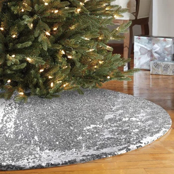 átmérő 90cm karácsonyfa szoknya Flitter dekoráció Fesztivál kellékek Mesterséges takaró arany ezüst gyöngyök fa alsó kötény