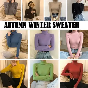Új egyszínű, magas nyakú kötött alátét őszi/téli női pulóverekhez Sokoldalú felsőruházat Top Népszerű 2023 meleg pulóver