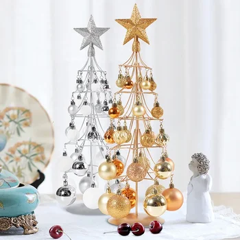 Új karácsonyi díszek Fém vaskeret fa Karácsonyi bál Karácsonyi asztaldíszfa Arany ezüst díszek Fa csillag